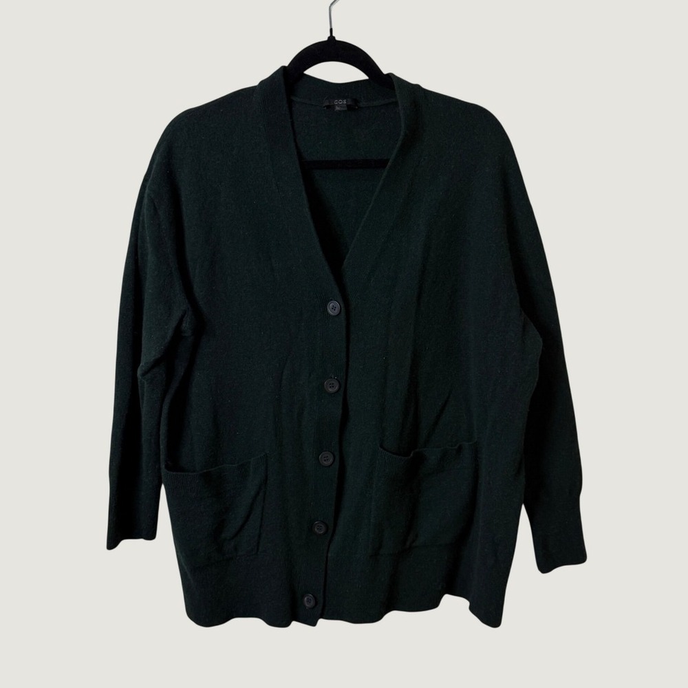 COS 100% Wool Cardigan Sweater Forest Green L Minimalist Preppy Fall Layering